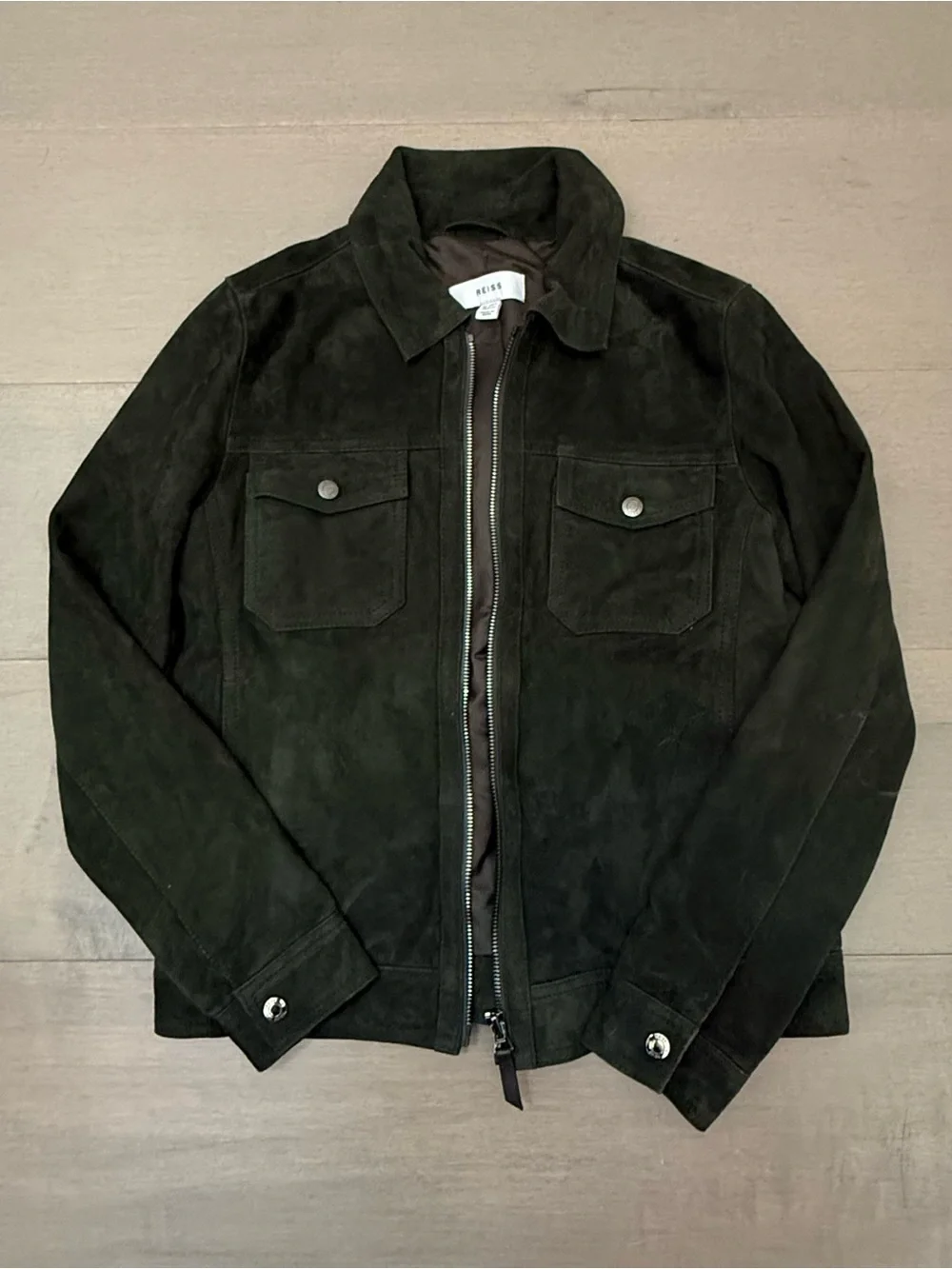 Reiss Forest Green Pike Suede Zip Through Jacket